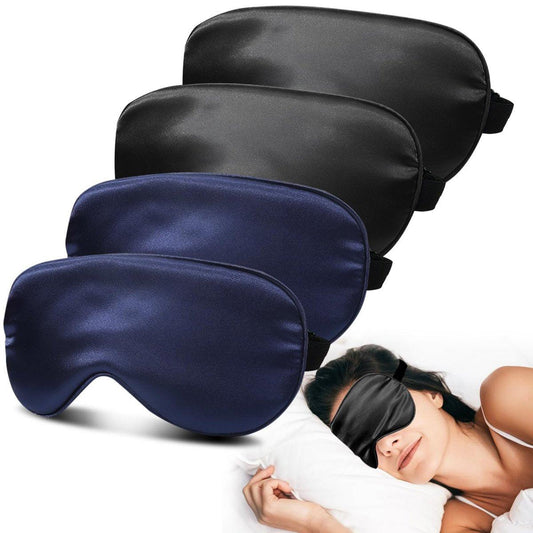4er-Pack Seidenschlafmasken für Damen und Herren – 100% blickdicht, superweich, verstellbar – Satin-Augenmasken für Seitenschläfer & Reisen (Schwarz*2 & Blau*2)