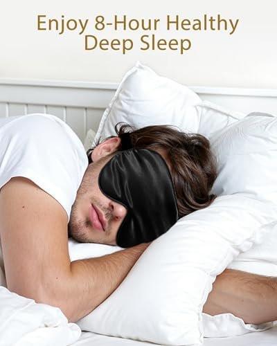 4er-Pack Seidige Schlafmasken für Damen und Herren – JroyJoy 100% blickdicht und superweich für erholsamen Schlaf, mit verstellbarem Riemen, Satin-Augenmaske für Seitenschläfer, Reise-Augenabdeckung (004 Schwarz*4 Stück)