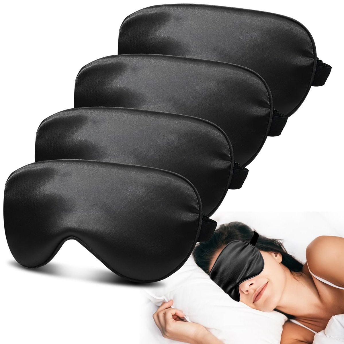 4er-Pack Seidige Schlafmasken für Damen und Herren – JroyJoy 100% blickdicht und superweich für erholsamen Schlaf, mit verstellbarem Riemen, Satin-Augenmaske für Seitenschläfer, Reise-Augenabdeckung (004 Schwarz*4 Stück)