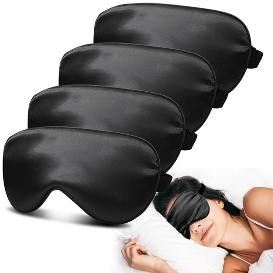 4er-Pack Seidige Schlafmasken für Damen und Herren – JroyJoy 100% blickdicht und superweich für erholsamen Schlaf, mit verstellbarem Riemen, Satin-Augenmaske für Seitenschläfer, Reise-Augenabdeckung (004 Schwarz*4 Stück)