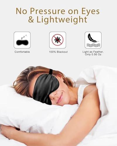 4er-Pack Seidige Schlafmasken für Damen und Herren – JroyJoy 100% blickdicht und superweich für erholsamen Schlaf, mit verstellbarem Riemen, Satin-Augenmaske für Seitenschläfer, Reise-Augenabdeckung (004 Schwarz*4 Stück)