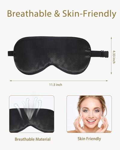 4er-Pack Seidige Schlafmasken für Damen und Herren – JroyJoy 100% blickdicht und superweich für erholsamen Schlaf, mit verstellbarem Riemen, Satin-Augenmaske für Seitenschläfer, Reise-Augenabdeckung (004 Schwarz*4 Stück)