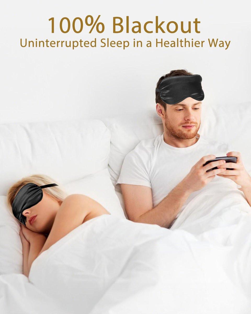 4er-Pack Seidige Schlafmasken für Damen und Herren – JroyJoy 100% blickdicht und superweich für erholsamen Schlaf, mit verstellbarem Riemen, Satin-Augenmaske für Seitenschläfer, Reise-Augenabdeckung (004 Schwarz*4 Stück)