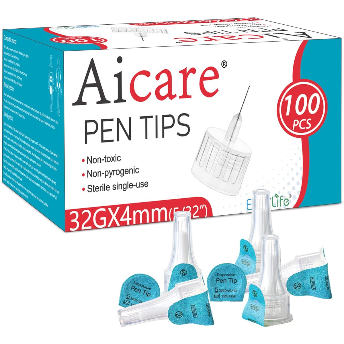 Pen Tips 32G x 4mm, Universelle Passform, 100 Stk./Box, Bequem, Extradünn