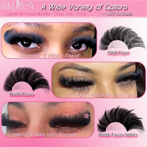 Hiklasy Wimpern Cluster 12-22mm 260D Volumen Fake Wimpern D+ Curve, 288 Stück Wispy Wimpern Verlängerung, Wiederverwendbare DIY Wimpern Cluster