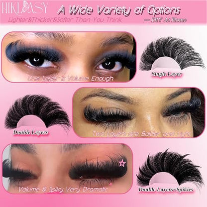 Hiklasy Wimpern Cluster 12-22mm 260D Volumen Fake Wimpern D+ Curve, 288 Stück Wispy Wimpern Verlängerung, Wiederverwendbare DIY Wimpern Cluster