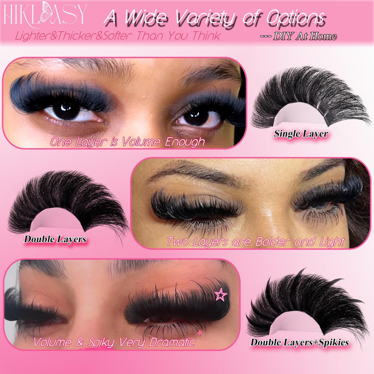 Hiklasy Wimpern Cluster 12-22mm 260D Volumen Fake Wimpern D+ Curve, 288 Stück Wispy Wimpern Verlängerung, Wiederverwendbare DIY Wimpern Cluster