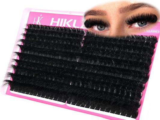300D Wimperncluster D+ Curve Mega Volume 10-18mm Wimperncluster Riesenpack 280 Stück Wiederverwendbare Wispy-Cluster Kein Plastikgefühl Matt Schwarz von Hiklasy