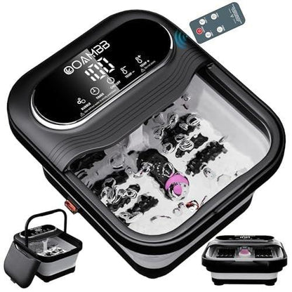 OOAMBB Zusammenklappbares Fußbad mit Wärme, Blasen und Temperaturkontrolle, Fernbedienung, Fußbad Massagegerät mit XL Touchscreen und Massagerollen, Fußsoaking-Wanne, Pediküre-Fußbad zur Stresslinderung (Schwarz)