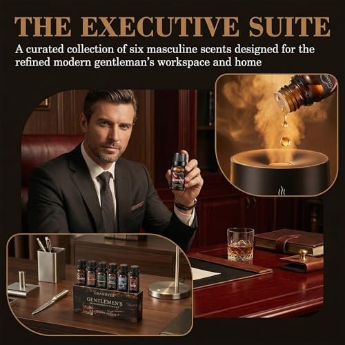 Chanhyer Ätherische Öle für Diffuser für Zuhause – Herren Set Duftaromen 6x10ml – Leder, Sandelholz, Zedernholz, Rauchvanille, Kölnisch Wasser, Rum – für Aromatherapie, Luftbefeuchter & Massage