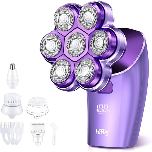 HiBig Elektrorasierer für Frauen Beine: 5-in-1 Wiederaufladbarer Körperrasierer, 7D Nass- und Trocken-Bikinitrimmer, IPX7 Wasserdichter Damenhaarentferner für Gesicht, Achseln, Bikinizone, Violett