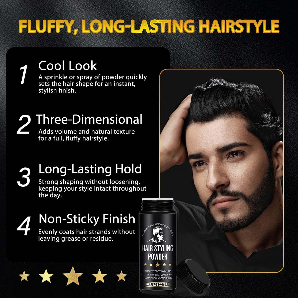 LEISGOTO Haarstyling-Puder, Haar-Textur-Puder für Männer, verleiht Volumen und Textur, unsichtbarer, flexibler Halt, langanhaltend, mattes Finish, keine Klebrigkeit 30g