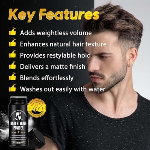 LEISGOTO Haarstyling-Puder, Haar-Textur-Puder für Männer, verleiht Volumen und Textur, unsichtbarer, flexibler Halt, langanhaltend, mattes Finish, keine Klebrigkeit 30g