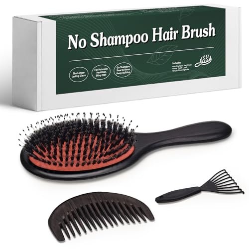No Shampoo Haarbürste mit Breitzahnkamm – Wildschweinborsten Haarbürste Set, Entwirrbürste für nasses und trockenes Haar, sanftes Entwirren und Glanzverbesserung