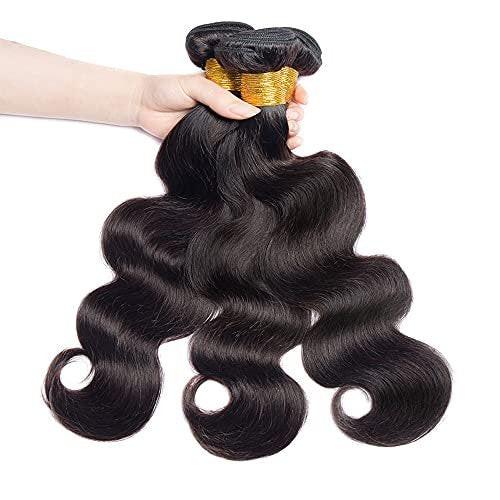 Shoaiye Body Wave Echthaar-Bündel 16 18 20 Zoll – 3 Bündel brasilianisches Virgin Remy Haar #1B Schwarz 150g