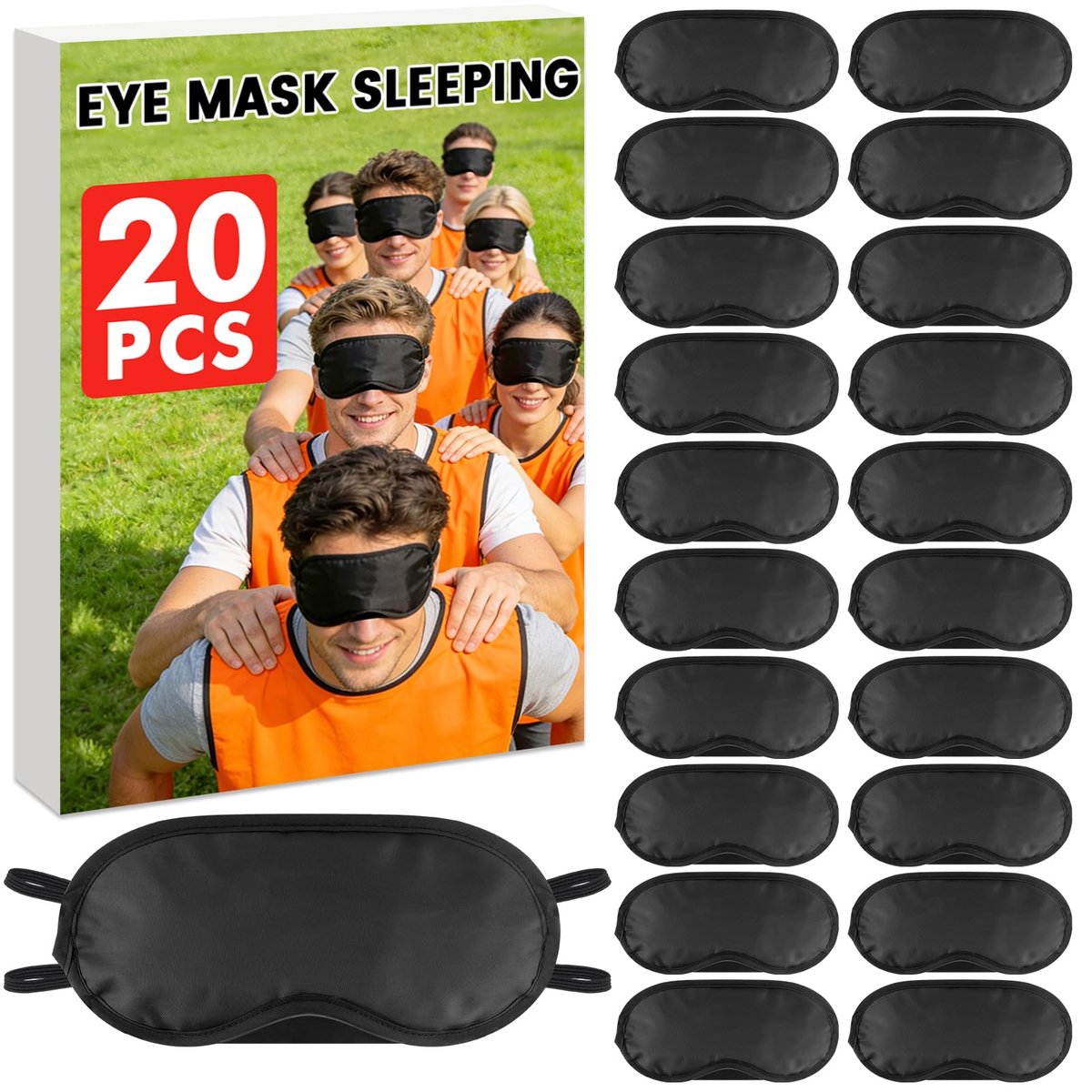 UGODAR 20 Stück Schlafmasken Set - Lichtdicht mit Nasensteg & verstellbarem Band, Bequeme Atmungsaktive Partygeschenke für Teambuilding Reisen, Schwarze Augenabdeckung für Frauen Männer