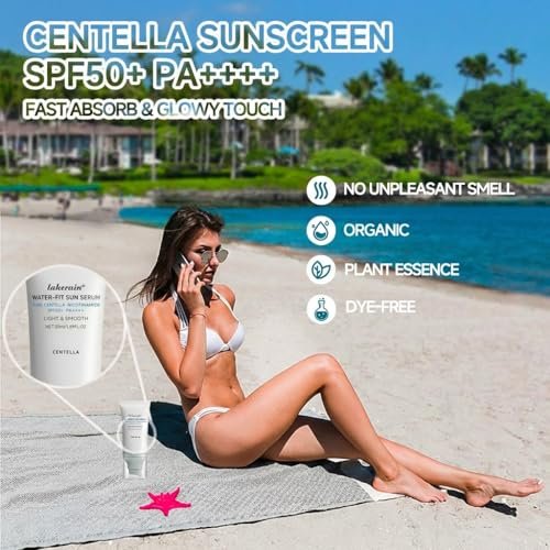 Centella Sonnenschutz SPF50+ PA++++, Lang anhaltender Schutz & Water-Fit Sonnenserum, Madagaskar Centella Sonnenschutz für alle Hauttypen und UV-Abwehr, Pflegend, Feuchtigkeitsspendend 50 ml