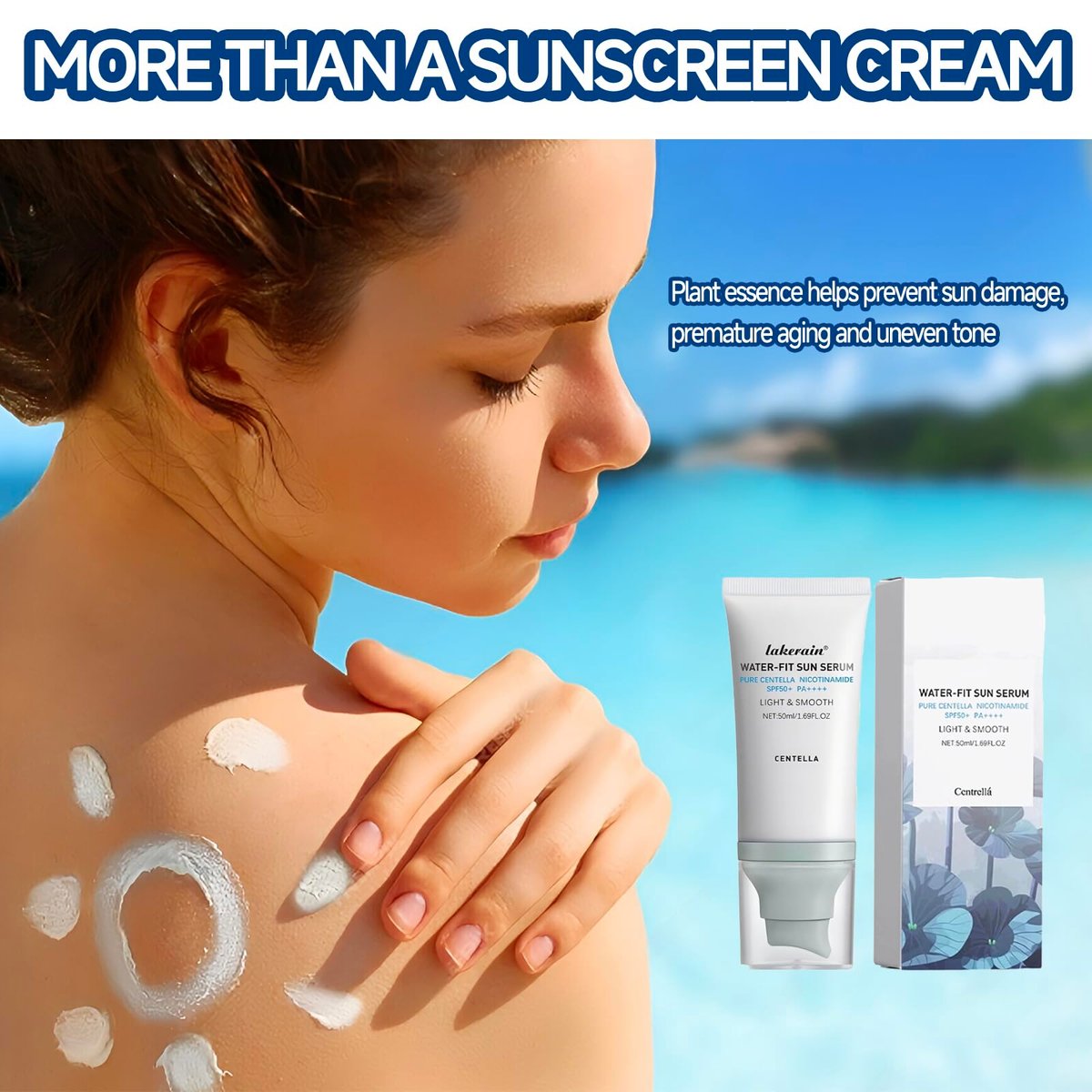 Centella Sonnenschutz SPF50+ PA++++, Lang anhaltender Schutz & Water-Fit Sonnenserum, Madagaskar Centella Sonnenschutz für alle Hauttypen und UV-Abwehr, Pflegend, Feuchtigkeitsspendend 50 ml