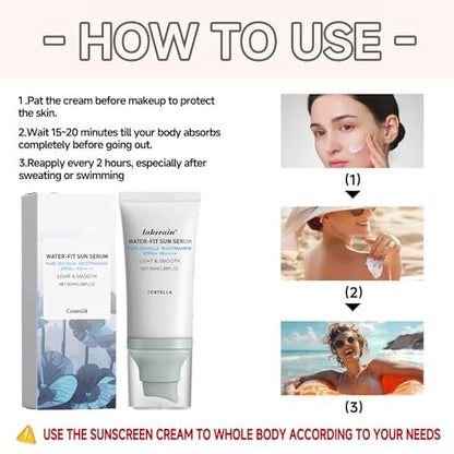 Centella Sonnenschutz SPF50+ PA++++, Lang anhaltender Schutz & Water-Fit Sonnenserum, Madagaskar Centella Sonnenschutz für alle Hauttypen und UV-Abwehr, Pflegend, Feuchtigkeitsspendend 50 ml