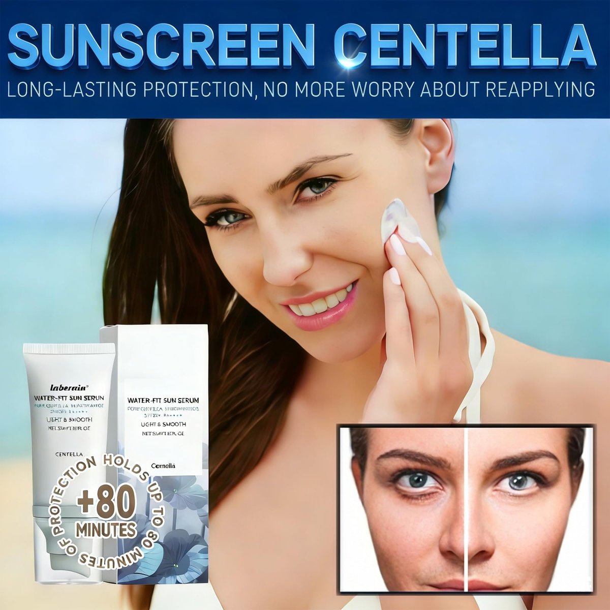 Centella Sonnenschutz SPF50+ PA++++, Lang anhaltender Schutz & Water-Fit Sonnenserum, Madagaskar Centella Sonnenschutz für alle Hauttypen und UV-Abwehr, Pflegend, Feuchtigkeitsspendend 50 ml
