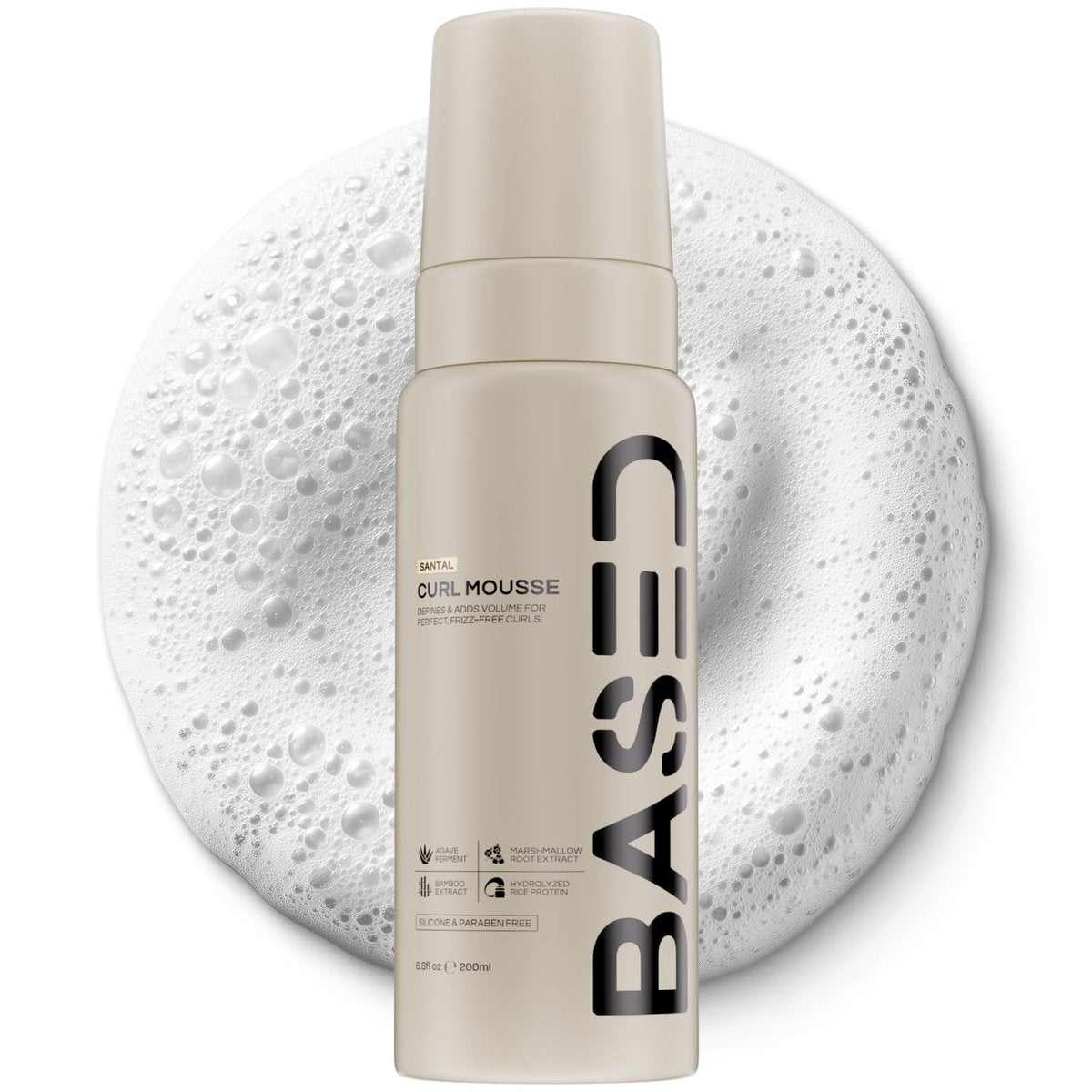 BASED Curl Mousse – Sofortiges Volumen & Definition mit flexiblem Halt – Leichte Formel mit Agave & Reisprotein – Ungiftig, silikonfrei für alle Lockentypen (200 ml, 1er-Pack)