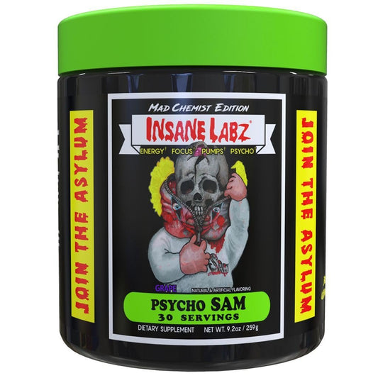 Insane Labz Psycho Sam Hochstimulierendes Pre-Workout Pulver, 30 Portionen (1 Packung), Traube