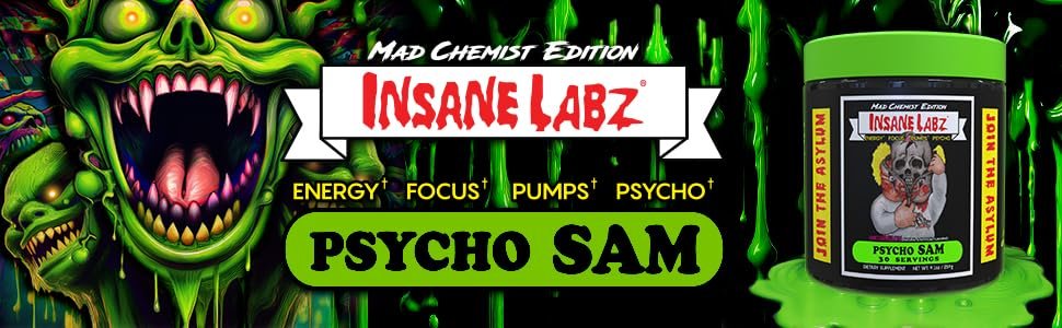 Insane Labz Psycho Sam – Hochdosierter Pre-Workout Booster mit Stimulanzien, 30 Portionen, Fruchtpunsch