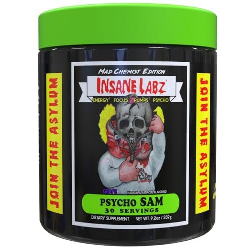 Insane Labz Psycho Sam Hochstimulierendes Pre-Workout Pulver, 30 Portionen (1 Packung), Traube