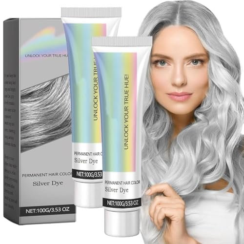 BlueBouff Silber Haarfarbe Permanente Haarfarbe mit Natürlichen Essenzen, für Alle Haartypen, 2er-Pack (1,76 Fl Oz pro Stück)