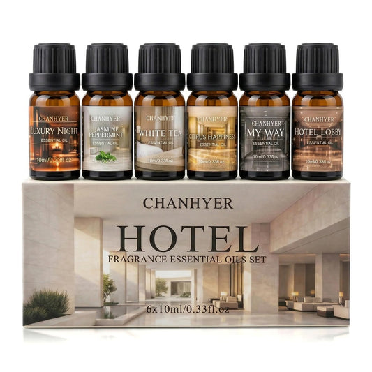 Hotel Collection Duftöl-Set für Diffuser – 6x10ml Luxuriöse Aromaöle mit Lavendel, Jasmin, Pfefferminze, Weißer Tee, Zitrusglück, My Way, Hotellobby – Geschenk für Frauen und Männer