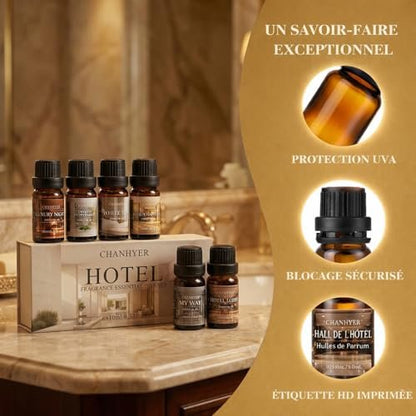 Hotel Collection Duftöl-Set für Diffuser – 6x10ml Luxuriöse Aromaöle mit Lavendel, Jasmin, Pfefferminze, Weißer Tee, Zitrusglück, My Way, Hotellobby – Geschenk für Frauen und Männer