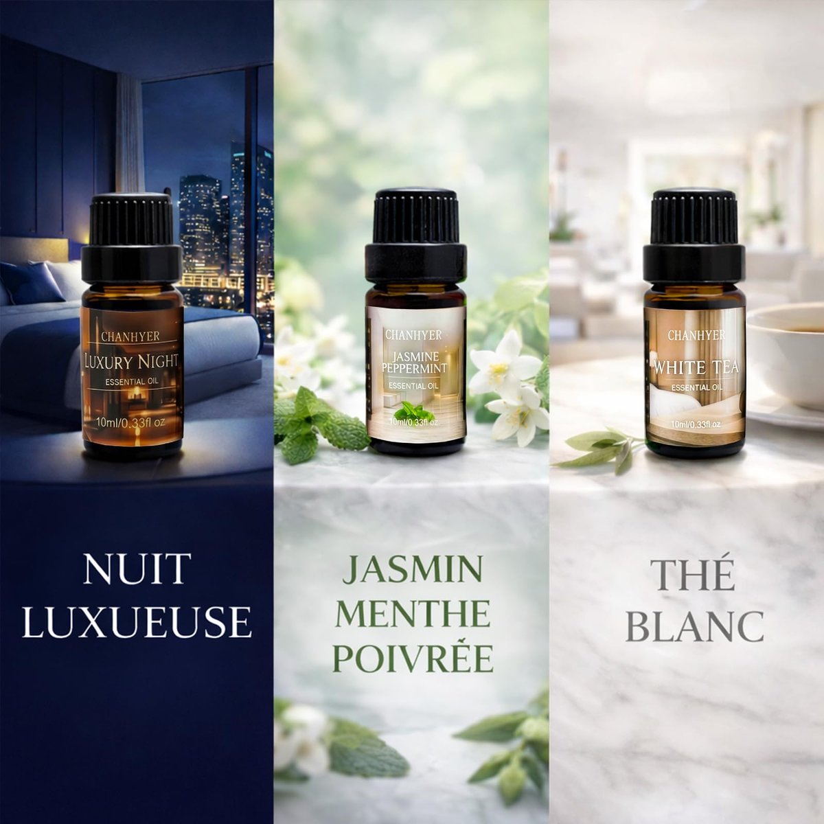 Hotel Collection Duftöl-Set für Diffuser – 6x10ml Luxuriöse Aromaöle mit Lavendel, Jasmin, Pfefferminze, Weißer Tee, Zitrusglück, My Way, Hotellobby – Geschenk für Frauen und Männer