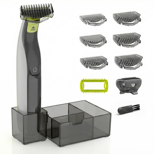 KIONCARE Guards Kit Plus für Philips Norelco OneBlade – Aufsteckkämme 1–6 mm (6 Größen), Ersatzkamm, Schutzkappe und Organizer-Ständer, Schwarz