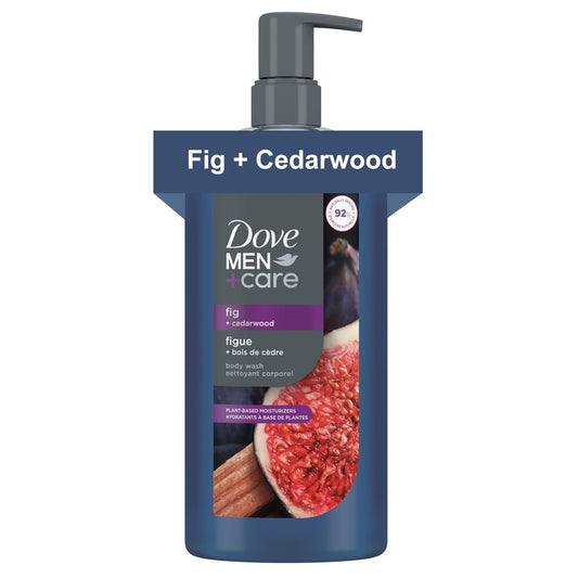 DOVE MEN + CARE Feigen + Zedernholz Feuchtigkeitsspendendes Duschgel für Männer, Sulfatfrei, Parabenfrei, Farbstofffrei, 26 oz