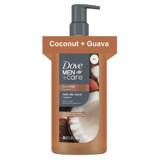 DOVE MEN + CARE Kokosnuss & Guava Feuchtigkeitsspendendes Duschgel für Männer – Nr. 1 Dermatologen-Empfehlung, Sulfatfrei, Parabenfrei, Farbstofffrei – 26 oz