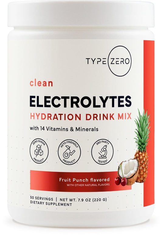 Type Zero Clean Electrolytes Hydration Powder Drink Mix + 14 essentielle Vitamine & Mineralien - Zuckerfrei, Null künstliche Inhaltsstoffe - Fruchtpunsch, 50 Portionen