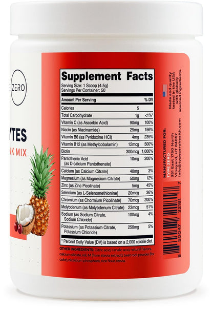 Type Zero Clean Electrolytes Hydration Powder Drink Mix + 14 essentielle Vitamine & Mineralien - Zuckerfrei, Null künstliche Inhaltsstoffe - Fruchtpunsch, 50 Portionen