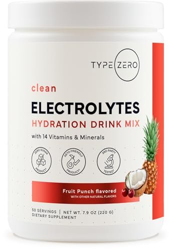 Type Zero Clean Electrolytes Hydration Powder Drink Mix + 14 essentielle Vitamine & Mineralien - Zuckerfrei, Null künstliche Inhaltsstoffe - Fruchtpunsch, 50 Portionen