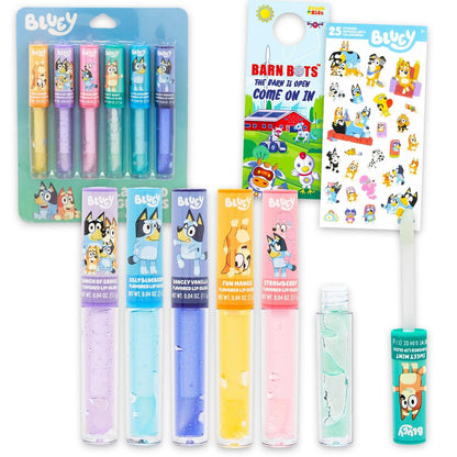 Bluey Lip Gloss Bundle für Mädchen – 6er-Pack mit Lippen glossen in verschiedenen Geschmacksrichtungen plus Aufkleber, Mehr | Bluey Partygeschenke für Kinder