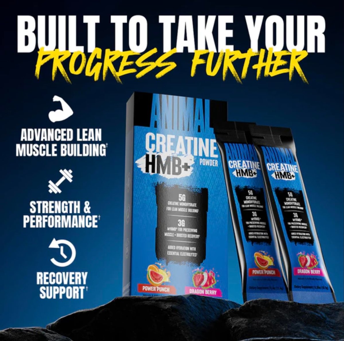 Animal Creatine HMB Pulver – 3g myHMB + 5g Creatin mit Elektrolyten für Erholung & tägliche Energie – Power Punch (3) und Dragon Berry (2) Stick Pack Proben, 5 Portionen