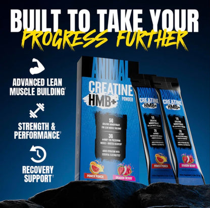 Animal Creatine HMB Pulver – 3g myHMB + 5g Creatin mit Elektrolyten für Erholung & tägliche Energie – Power Punch (3) und Dragon Berry (2) Stick Pack Proben, 5 Portionen
