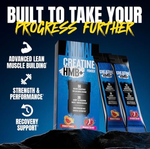 Animal Creatine HMB Pulver – 3g myHMB + 5g Creatin mit Elektrolyten für Erholung & tägliche Energie – Power Punch (3) und Dragon Berry (2) Stick Pack Proben, 5 Portionen