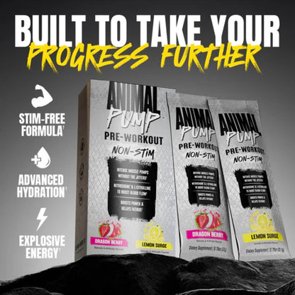 Animal Pump NS Stim-freies Pre-Workout Pulver - Koffeinfreier Booster für Energie, Fokus und Muskelaufbau mit Beta-Alanin, Citrullin, Nitrosigine, Dragon Berry (3) und Lemon Surge (2), 5 Stick-Packs