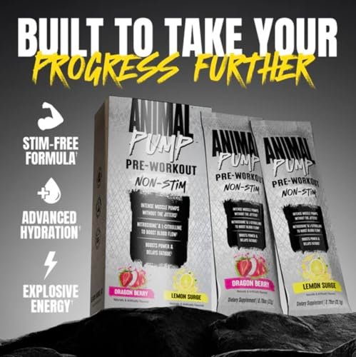 Animal Pump NS Stim-freies Pre-Workout Pulver - Koffeinfreier Booster für Energie, Fokus und Muskelaufbau mit Beta-Alanin, Citrullin, Nitrosigine, Dragon Berry (3) und Lemon Surge (2), 5 Stick-Packs