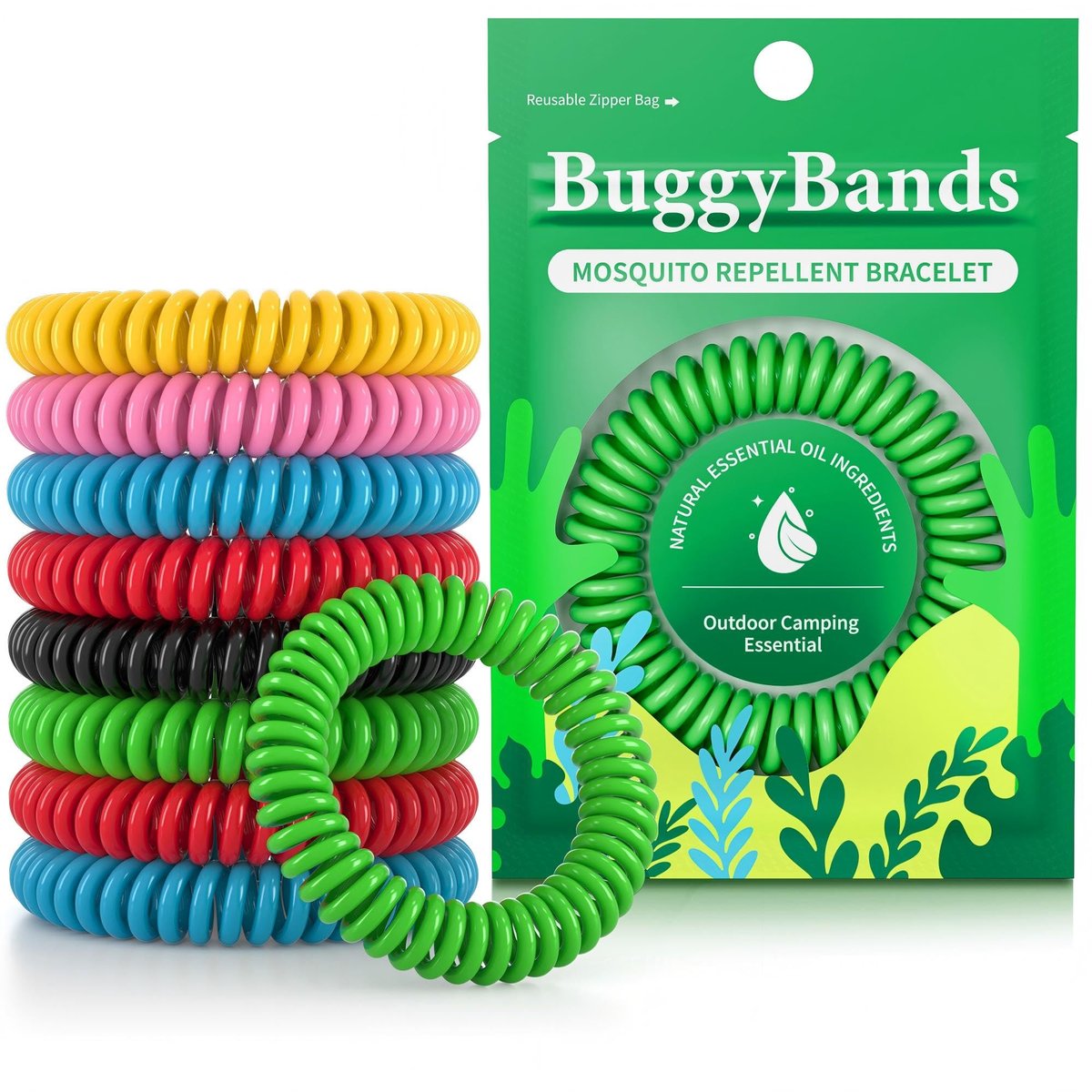 BuggyBands 25er-Pack Mückenarmbänder für Erwachsene & Kinder – Natürliche DEET-freie Bänder, einzeln verpackt