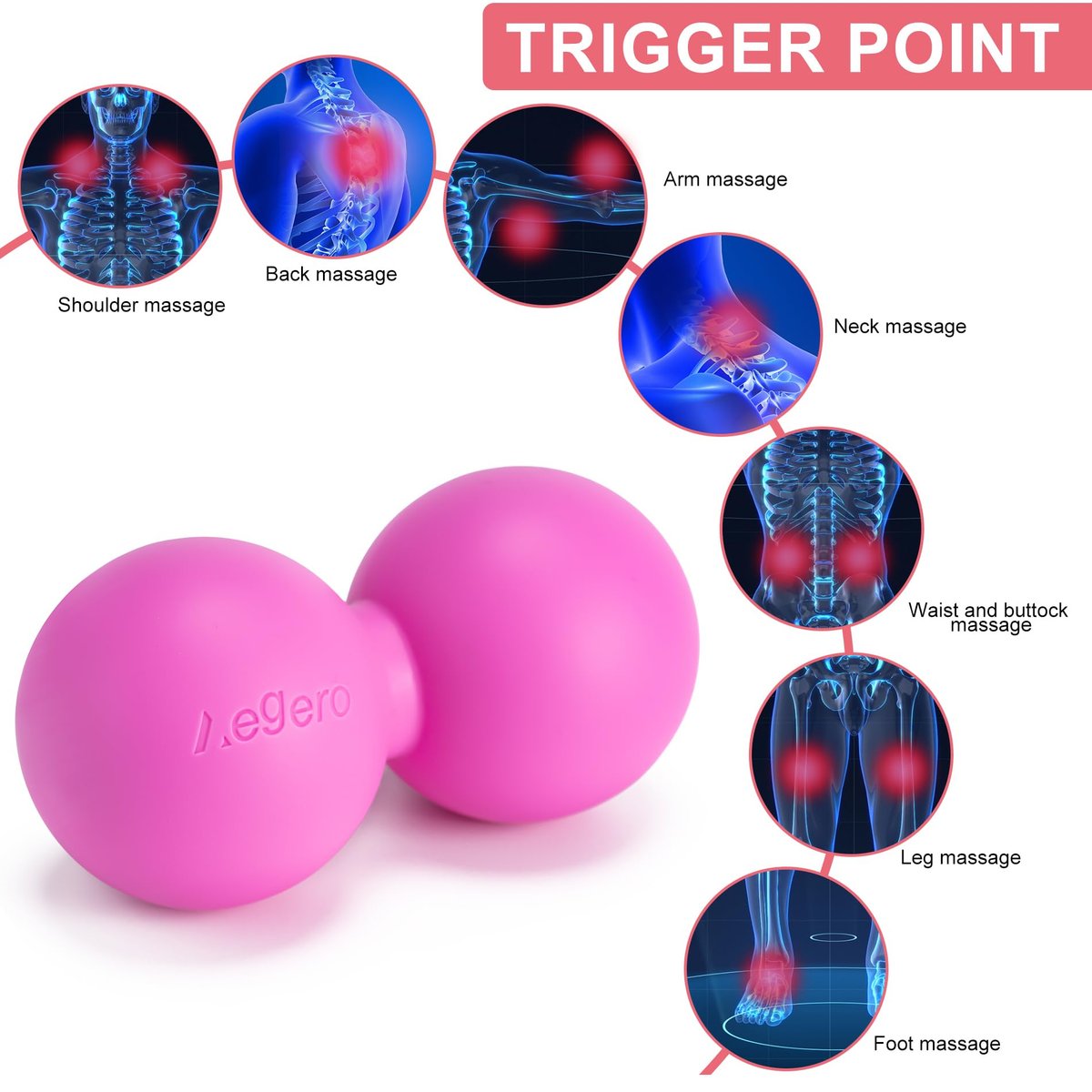 Aegero Erdnuss-Massageball – Doppelter Lacrosse-Massageball für myofasziale Entspannung, Triggerpunkt-Therapie, Muskelknoten und Akupressur (Schwarz, fest)