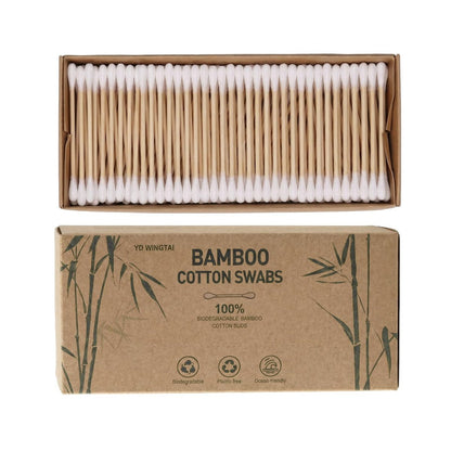 YD WINGTAI Bamboo-Wattestäbchen 500 Stück – 100% biologisch abbaubar, natürliche Wattestäbchen mit Holzstiel für Ohren, Make-up, Reise & Hautpflege