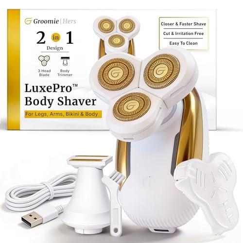 Groomie Hers LuxePro Elektrischer Körperhaarentferner für Frauen – Nass- und Trocken-Rotationsrasierer für empfindliche Haut, wiederaufladbar