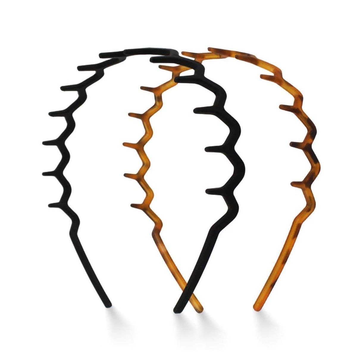 2er-Pack Plastik-Zickzack-Stirnbänder für Frauen – Rutschfestes Haarband mit Zähnen für Slicked-Back-Frisuren – Komfortables Kamm-Stirnband – Schildpatt & Schwarz