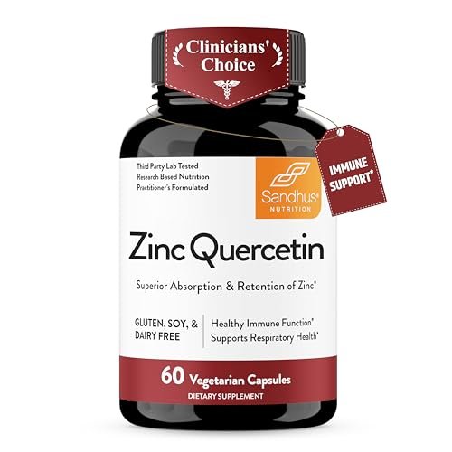 Sandhu's Zink Quercetin 60 Kapseln (1 Pack) | Hochdosiertes Zinkpräparat für Immunsystem und saisonale Allergien | Antioxidative Unterstützung für Männer und Frauen | Leicht zu schlucken